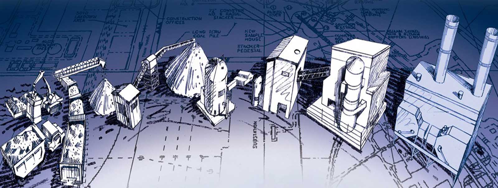 Artistic sketch of material transfer system equipment.